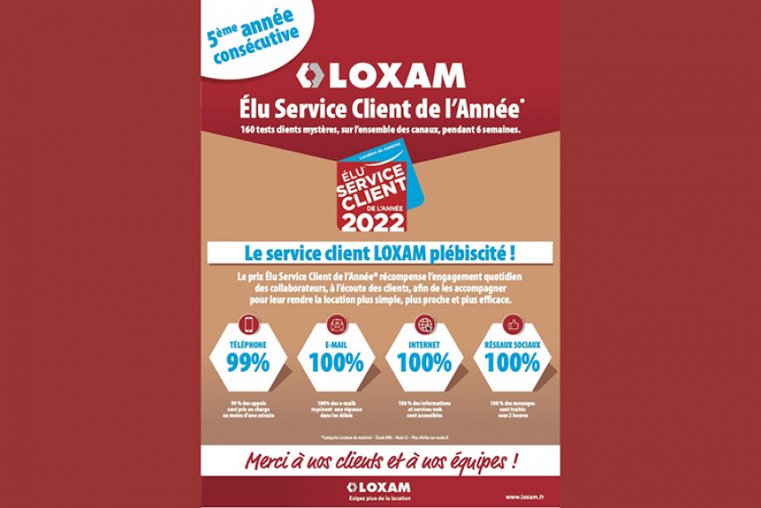 LOXAM : Élu Service Client de l'année 2022 pour la 5ème année consécutive dans la catégorie ‘Location de matériel